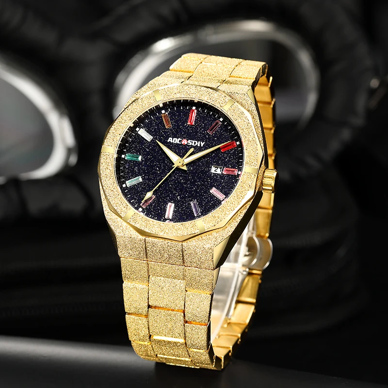 Montres de luxe pour hommes d'affaires, en acier inoxydable, à Quartz, Date automatique, horloge avec aiguilles lumineuses