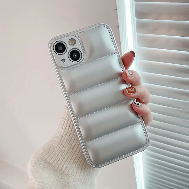 Doudoune de luxe en silicone à trous fins, étui de protection souple pour iPhone 16 15 14 13 12 11 XR XS Pro Max Plus, pour l\'hiver