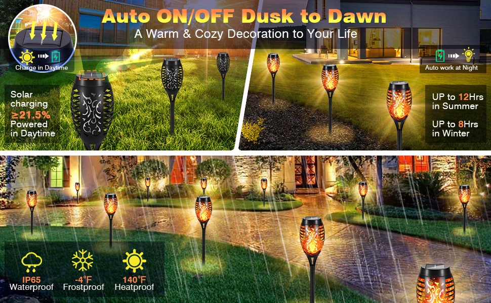 Lumière de flamme solaire à 12led pour l'extérieur, lampe de paysage étanche à 12led pour cour extérieure, jardin, décorations d'halloween