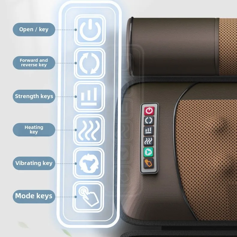 Matelas de Massage avec Oreiller Chauffant Multi Vitesses Télécommande Lombaires – Image 7