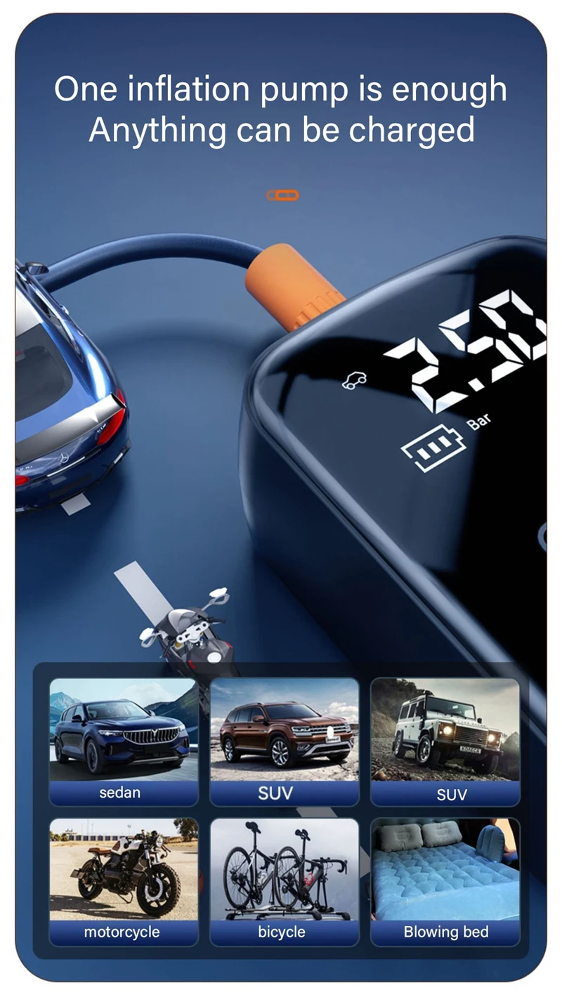 LEIBOO-Pompe à Air Électrique Filaire/Sans Fil, Compresseur d'Air pour Voiture, Moto, Vélo, Bateau