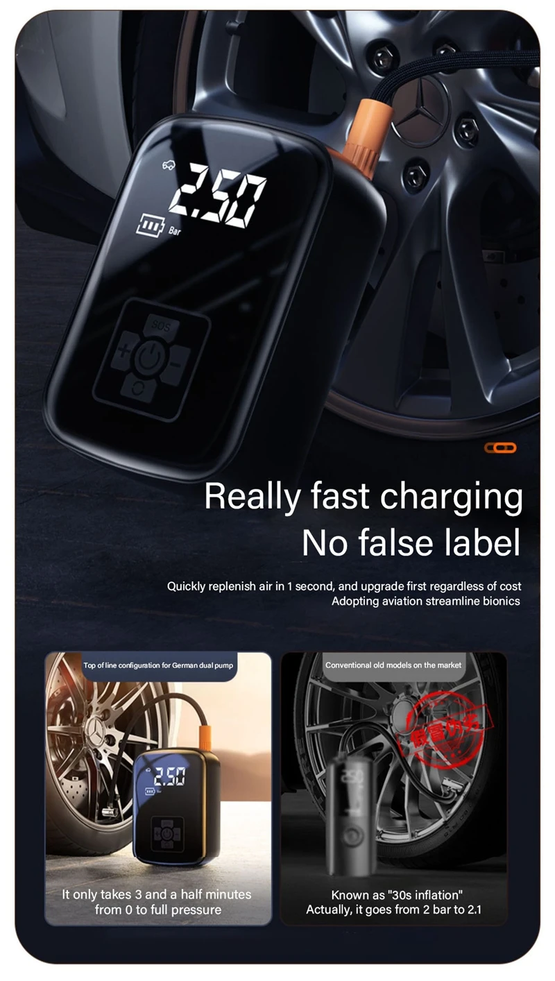 LEIBOO-Pompe à Air Électrique Filaire/Sans Fil, Compresseur d'Air pour Voiture, Moto, Vélo, Bateau