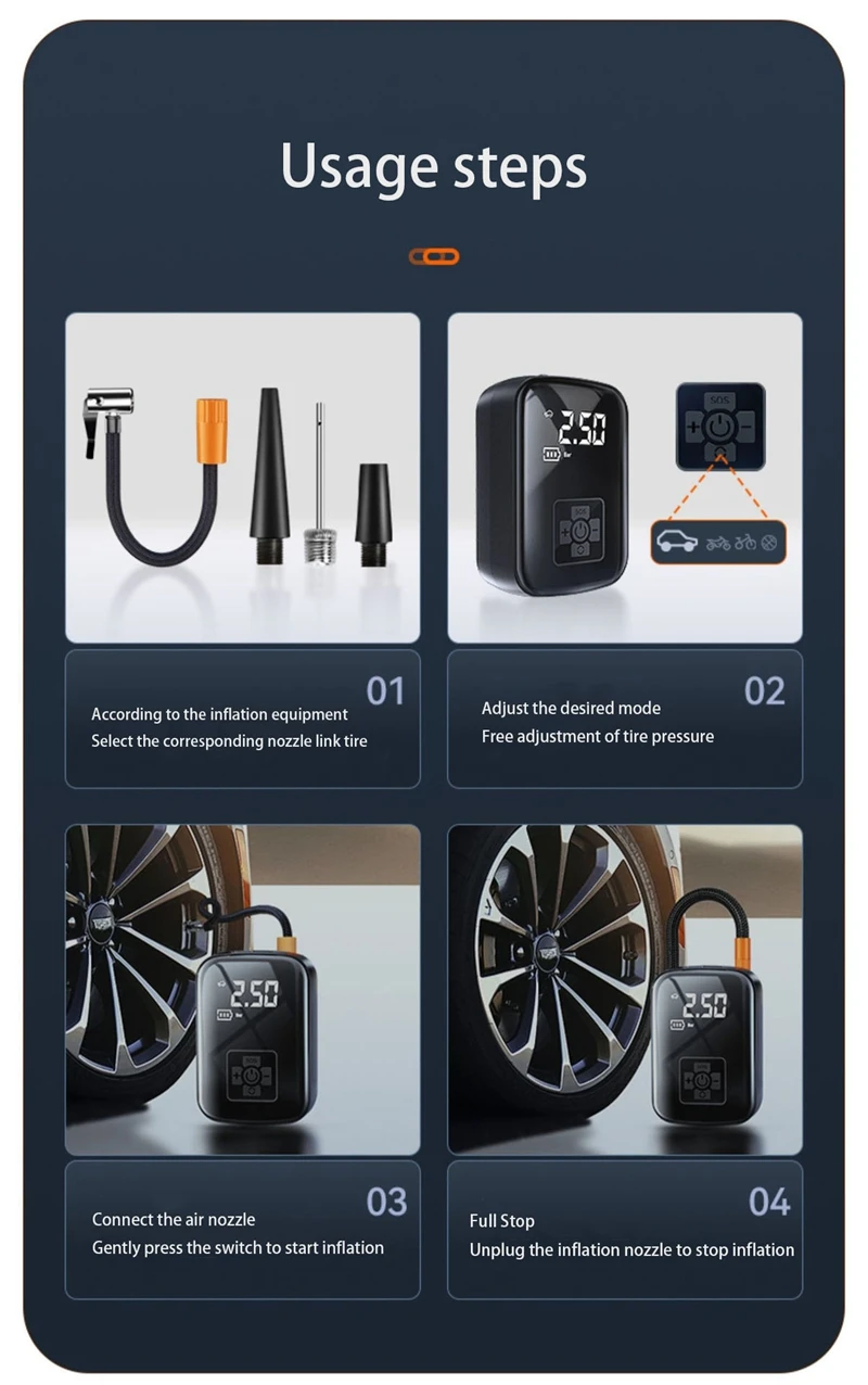 LEIBOO-Pompe à Air Électrique Filaire/Sans Fil, Compresseur d'Air pour Voiture, Moto, Vélo, Bateau