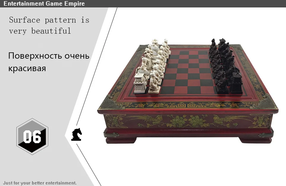 Collection Vintage d\'échecs 26x26cm(10.24 pouces), guerriers en terre cuite, sculpture sur bois, résine, noël, anniversaire, Premium