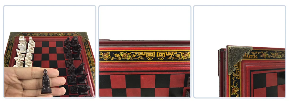 Collection Vintage d\'échecs 26x26cm(10.24 pouces), guerriers en terre cuite, sculpture sur bois, résine, noël, anniversaire, Premium