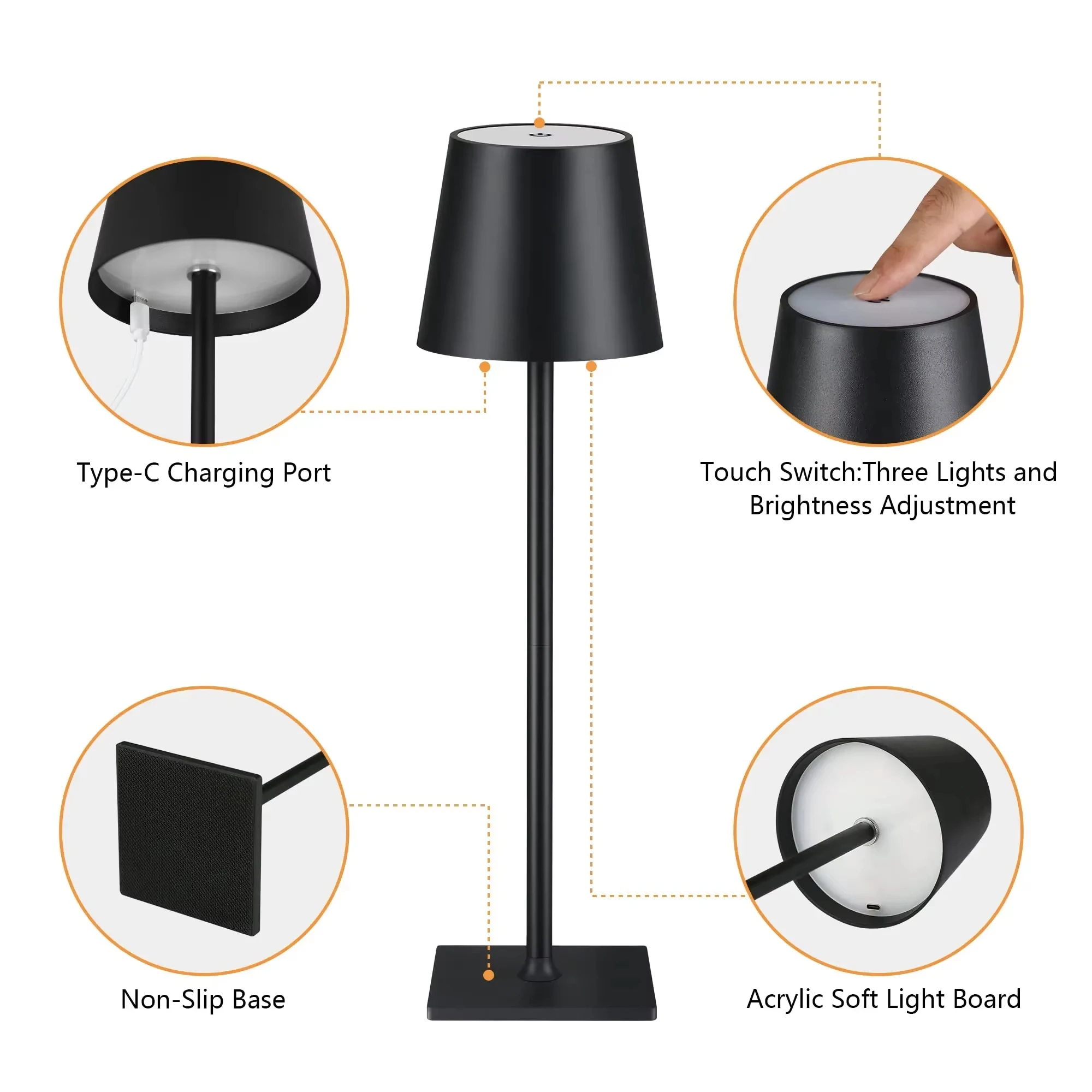 Lampe LED Déco Table Salon Bureau Sans Fil Tactile Rechargeable USB C Abat-Jour – Image 6