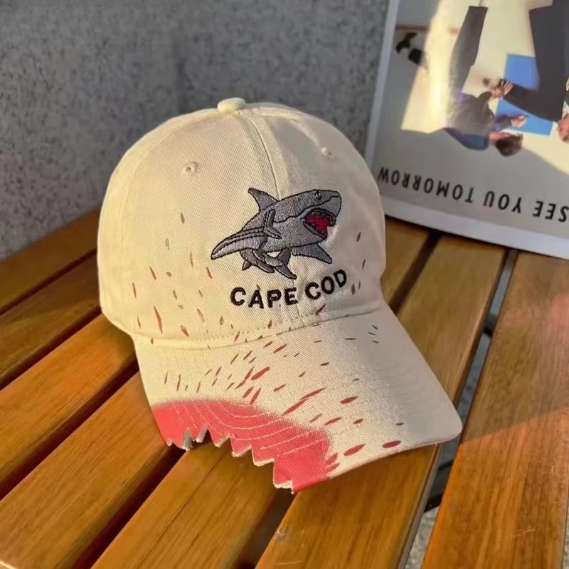 Casquette Homme Baseball Requin Shark Morsure Sanglante Déchiré Brodé Réglable