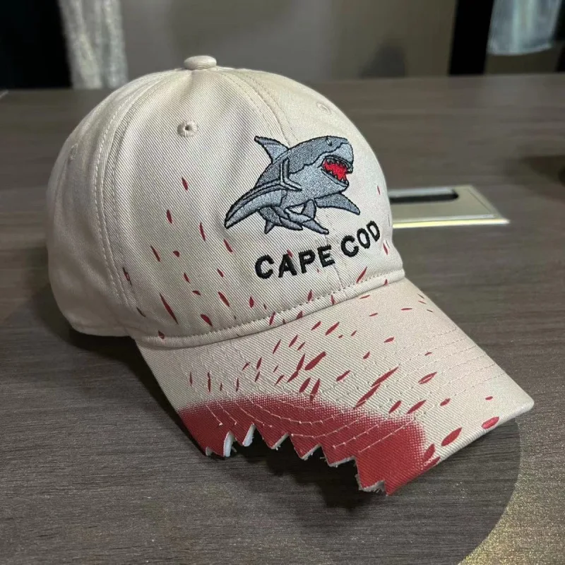 Casquette Homme Baseball Requin Shark Morsure Sanglante Déchiré Brodé Réglable