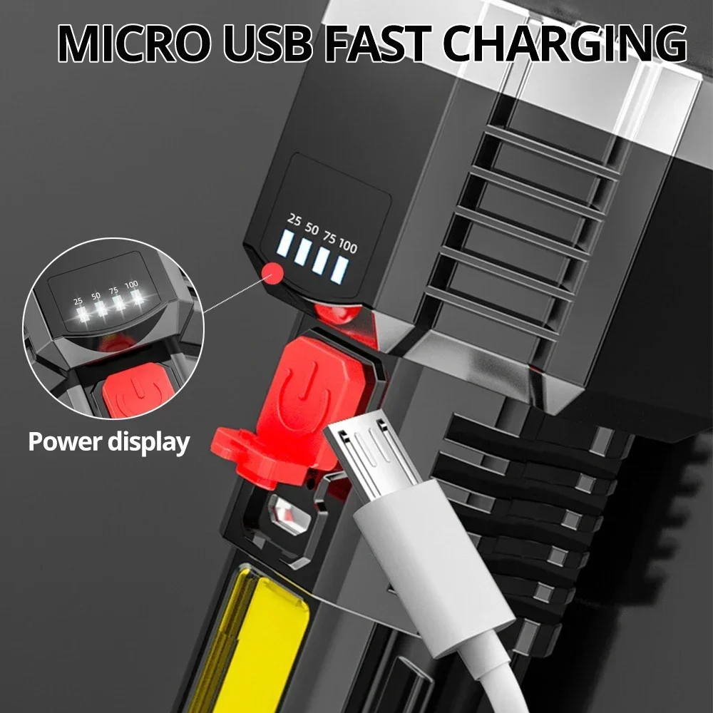 Lampe Torche 7 LED Rechargeable 2 Eclairages COB Latérale USB Camping Randonnées – Image 6