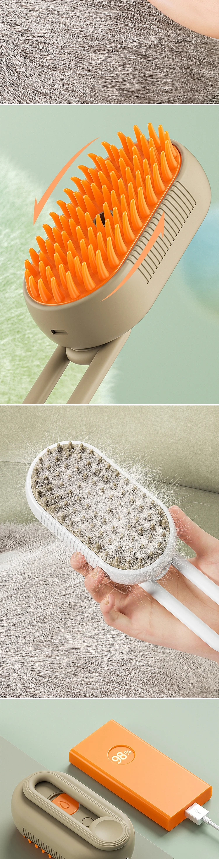 Brosse électrique 3 en 1 pour chien et chat, brosse à poils vapeur pour chien et chat, sous-manteau pour animaux de compagnie, brosse d\'épilation pour chien et chat, outil de toilettage