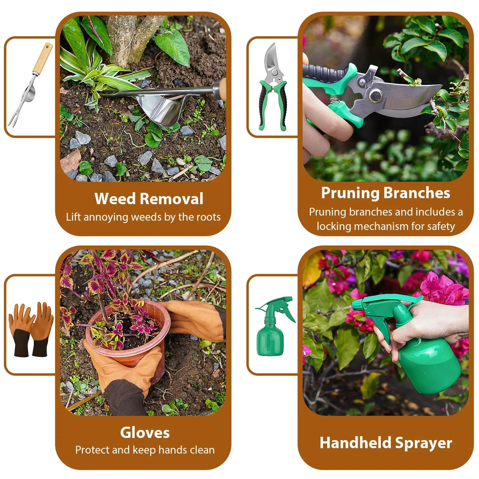 Ensemble d'outils de jardinage en acier inoxydable avec manche en bois, désherbeur de jardin, 9 pièces Ensemble d'outils de jardinage en acier inoxydable avec manche en bois, désherbeur de jardin, 9 pièces