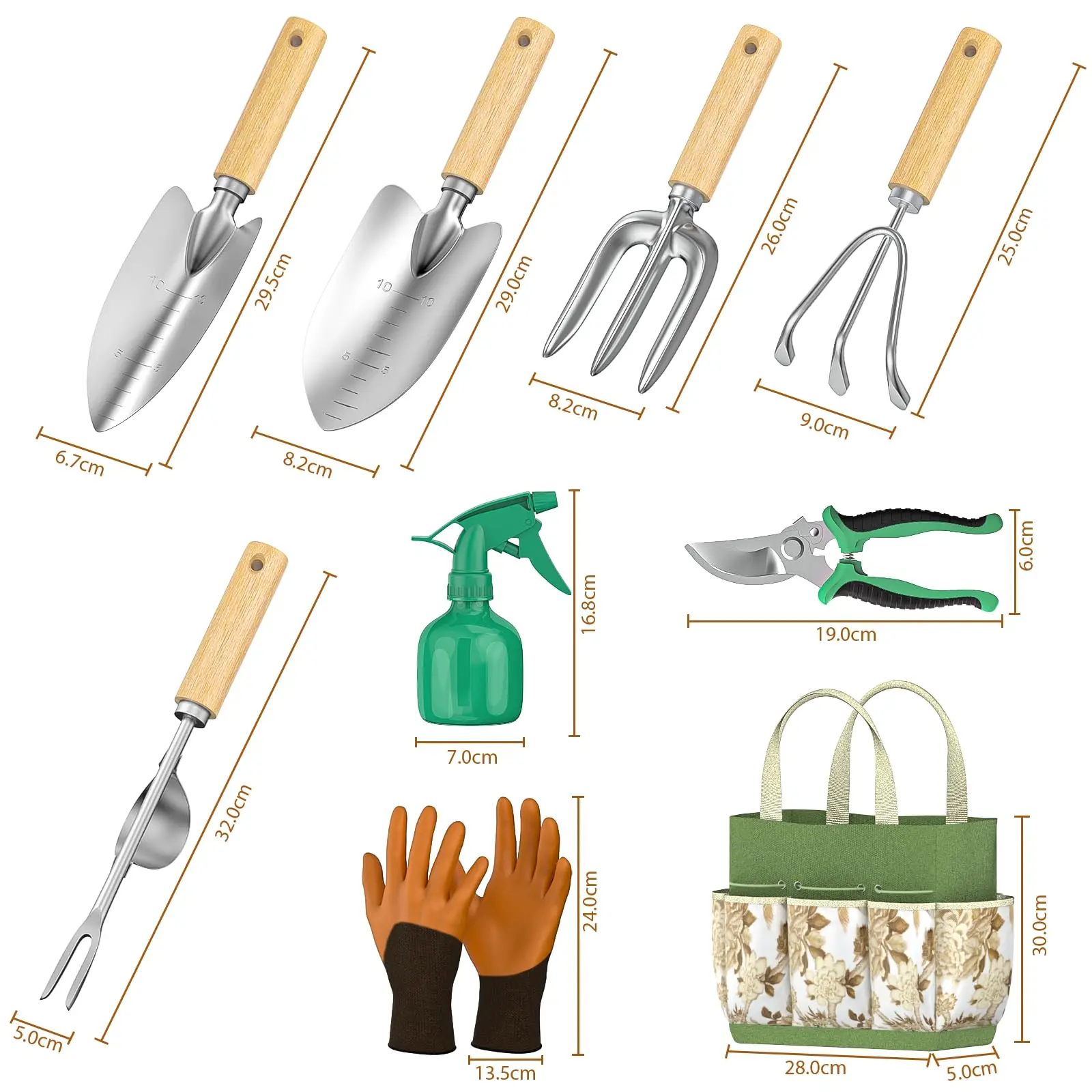 Set Ensemble de 9 Outils de Jardinage à Main Gants Ciseaux Pulvérisateur Pelles – Image 2