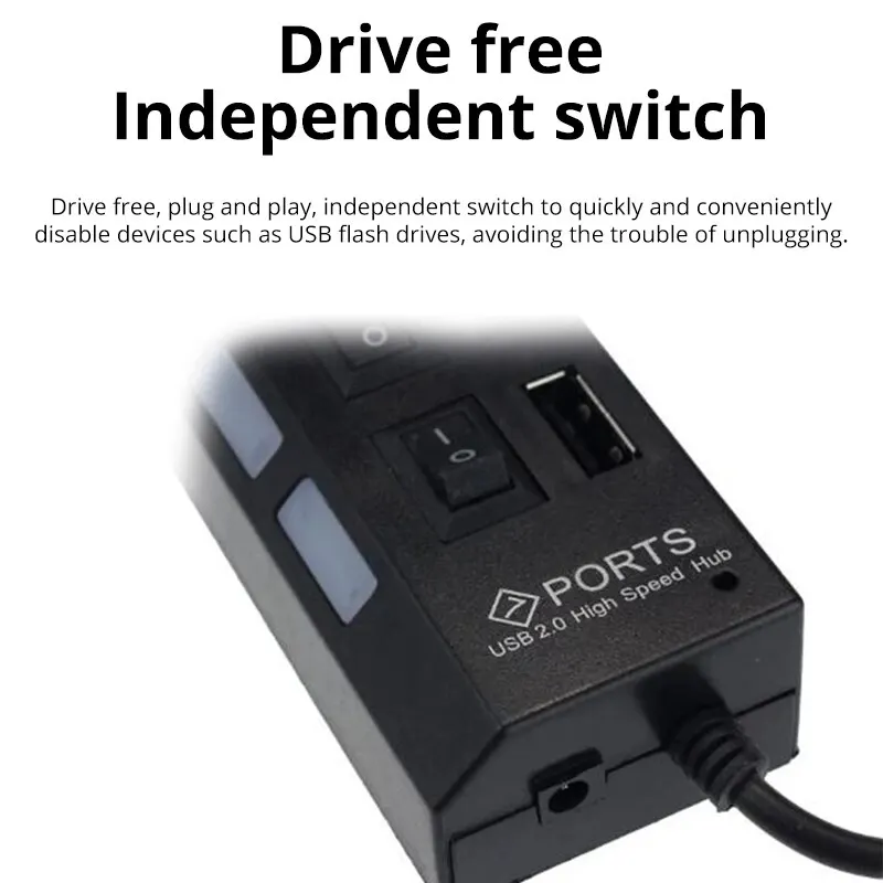 Commutateur d\'extension de concentrateur USB, 7 ports, USB 2.0, ordinateur, One Drag Seven Splitter, PC, ordinateur portable, ordinateur de bureau