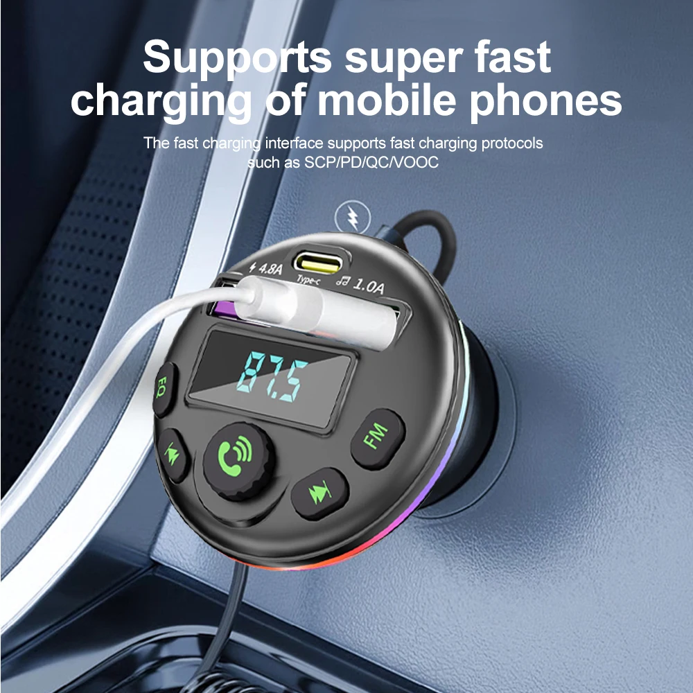Transmetteur FM Bluetooth 5.0 pour voiture, modulateur MP3, récepteur Audio mains libres avec câble de Charge 3 en 1, pour IPhone Huawei Xiaomi