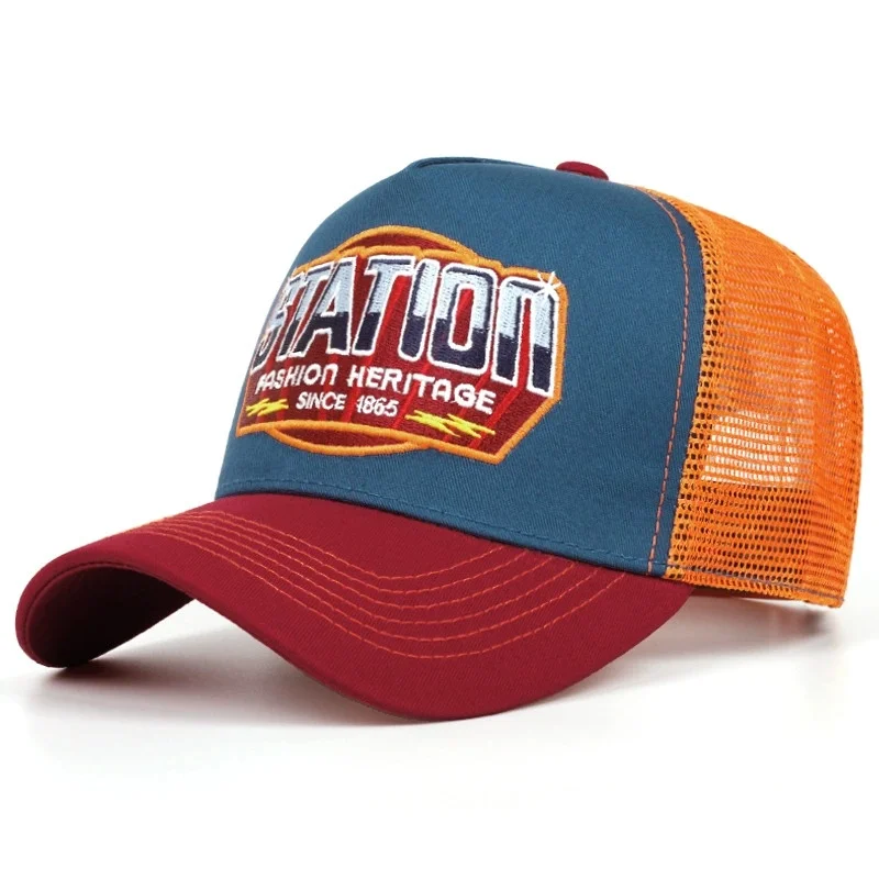 Casquette de Baseball unisexe, en maille, motif de lettres de STATION classique, pour hommes et femmes, respirant, Streetwear, chapeau de camionneur d\'été, offre spéciale