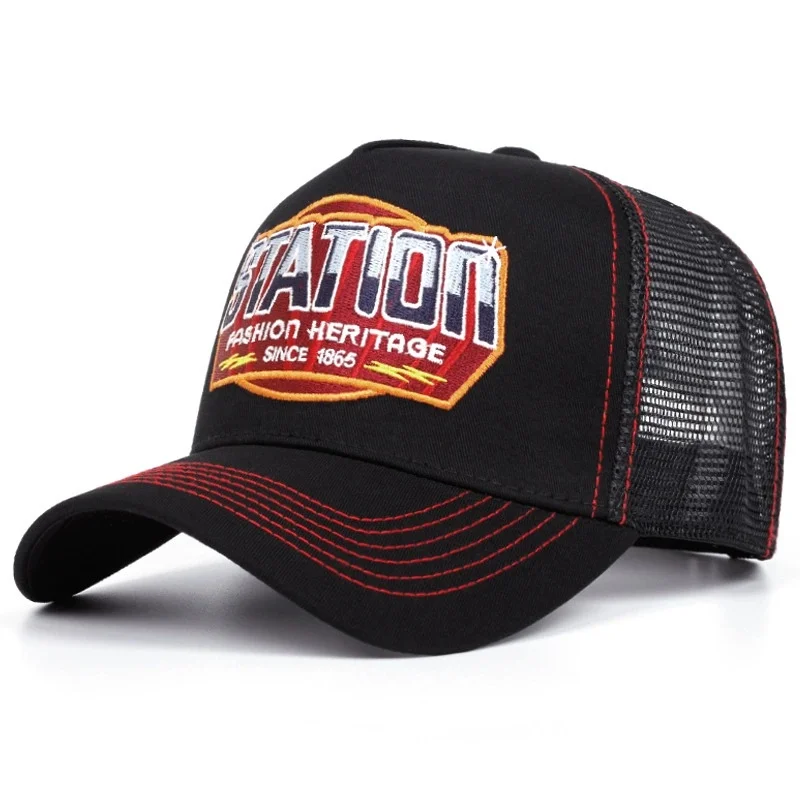 Casquette de Baseball unisexe, en maille, motif de lettres de STATION classique, pour hommes et femmes, respirant, Streetwear, chapeau de camionneur d\'été, offre spéciale