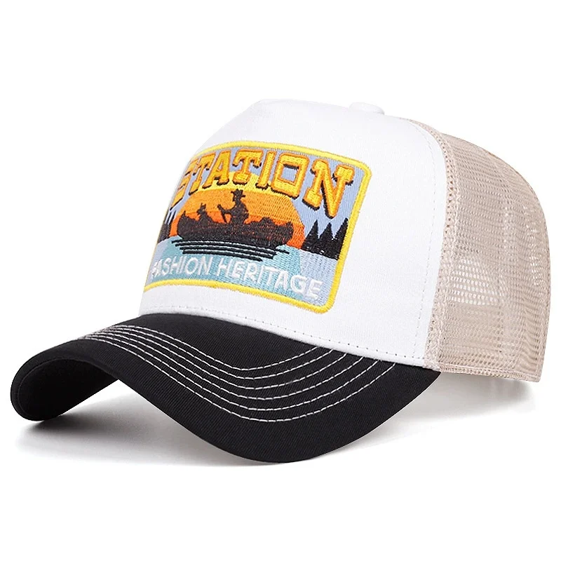 Casquette de Baseball unisexe, en maille, motif de lettres de STATION classique, pour hommes et femmes, respirant, Streetwear, chapeau de camionneur d\'été, offre spéciale