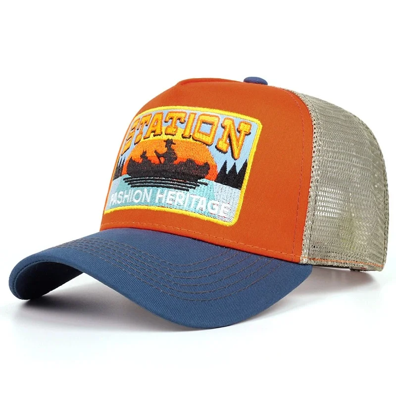 Casquette de Baseball unisexe, en maille, motif de lettres de STATION classique, pour hommes et femmes, respirant, Streetwear, chapeau de camionneur d\'été, offre spéciale