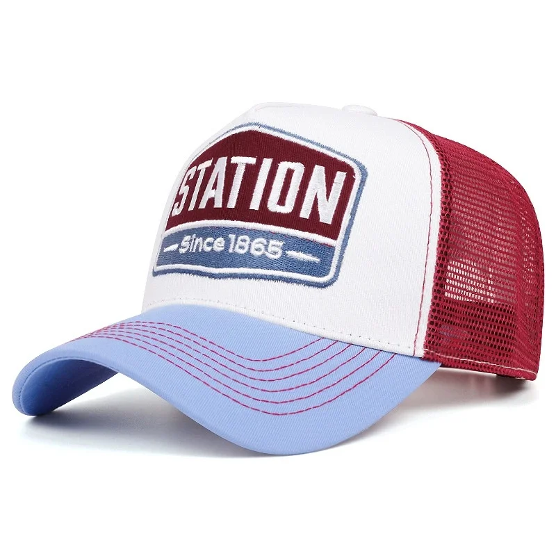 Casquette de Baseball unisexe, en maille, motif de lettres de STATION classique, pour hommes et femmes, respirant, Streetwear, chapeau de camionneur d\'été, offre spéciale