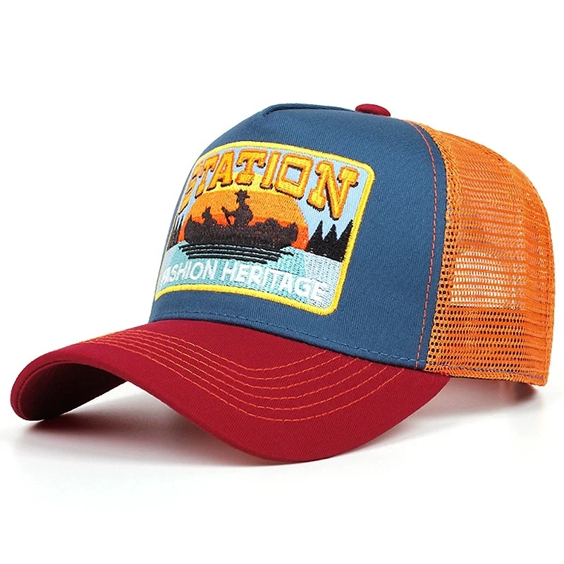 Casquette de Baseball unisexe, en maille, motif de lettres de STATION classique, pour hommes et femmes, respirant, Streetwear, chapeau de camionneur d\'été, offre spéciale