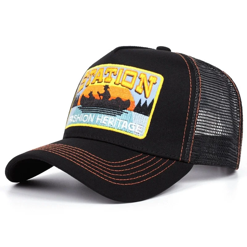 Casquette de Baseball unisexe, en maille, motif de lettres de STATION classique, pour hommes et femmes, respirant, Streetwear, chapeau de camionneur d\'été, offre spéciale