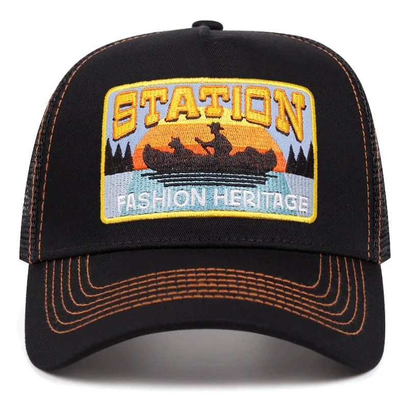 Casquette de Baseball unisexe, en maille, motif de lettres de STATION classique, pour hommes et femmes, respirant, Streetwear, chapeau de camionneur d\'été, offre spéciale