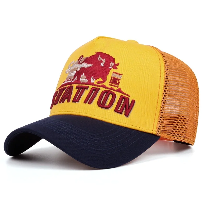 Casquette de Baseball unisexe, en maille, motif de lettres de STATION classique, pour hommes et femmes, respirant, Streetwear, chapeau de camionneur d\'été, offre spéciale