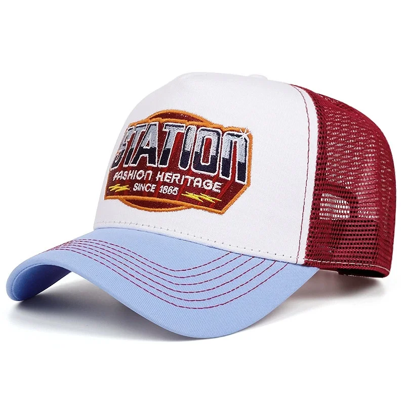 Casquette de Baseball unisexe, en maille, motif de lettres de STATION classique, pour hommes et femmes, respirant, Streetwear, chapeau de camionneur d\'été, offre spéciale