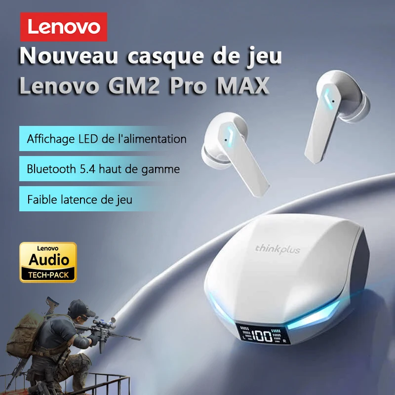 Ecouteur Bluetooth 5.4 Intra-Auriculaire LED Faible Latence Gaming GM2 PRO MAX