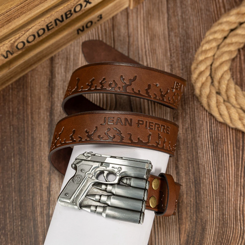 Ceinture Cuir PU Homme Noir 120cm Pistolet Gun Cowboy Western Colt Marron Poker – Image 2