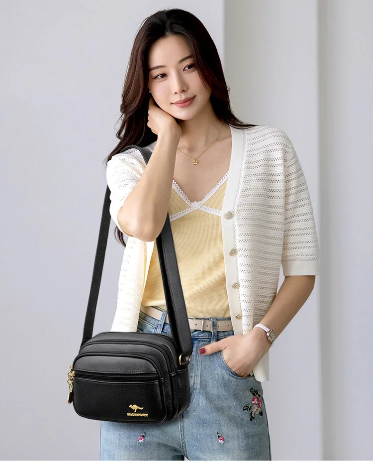 Sac à main en cuir souple pour femme, multi-poches, résistant à l\'usure, sac messager initié, sac à main de luxe pour femme, haute qualité, mode