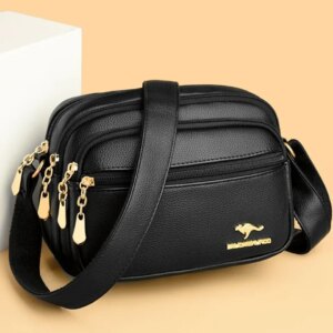 Sac à Main Femme Cuir PU 4 Fermetures Eclairs Poches Extérieures Bandoulière