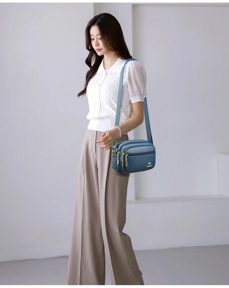 Sac à main en cuir souple pour femme, multi-poches, résistant à l\'usure, sac messager initié, sac à main de luxe pour femme, haute qualité, mode