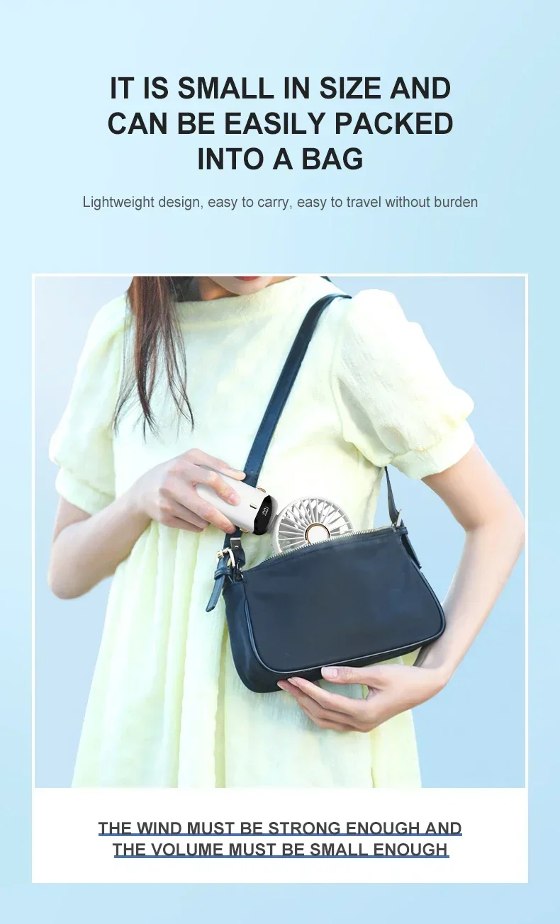 Mini ventilateur portatif pliable de 3000mAh, bureau d\'extérieur suspendu au cou, 5 vitesses, ventilateur Rechargeable par USB, support de téléphone, écran d\'affichage Mini ventilateur portatif pliable de 3000mAh, bureau d\'extérieur suspendu au cou, 5 vitesses, ventilateur Rechargeable par USB, support de téléphone, écran d\'affichage