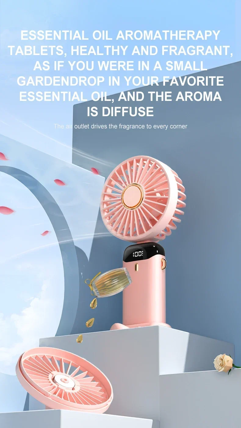 Mini ventilateur portatif pliable de 3000mAh, bureau d\'extérieur suspendu au cou, 5 vitesses, ventilateur Rechargeable par USB, support de téléphone, écran d\'affichage Mini ventilateur portatif pliable de 3000mAh, bureau d\'extérieur suspendu au cou, 5 vitesses, ventilateur Rechargeable par USB, support de téléphone, écran d\'affichage