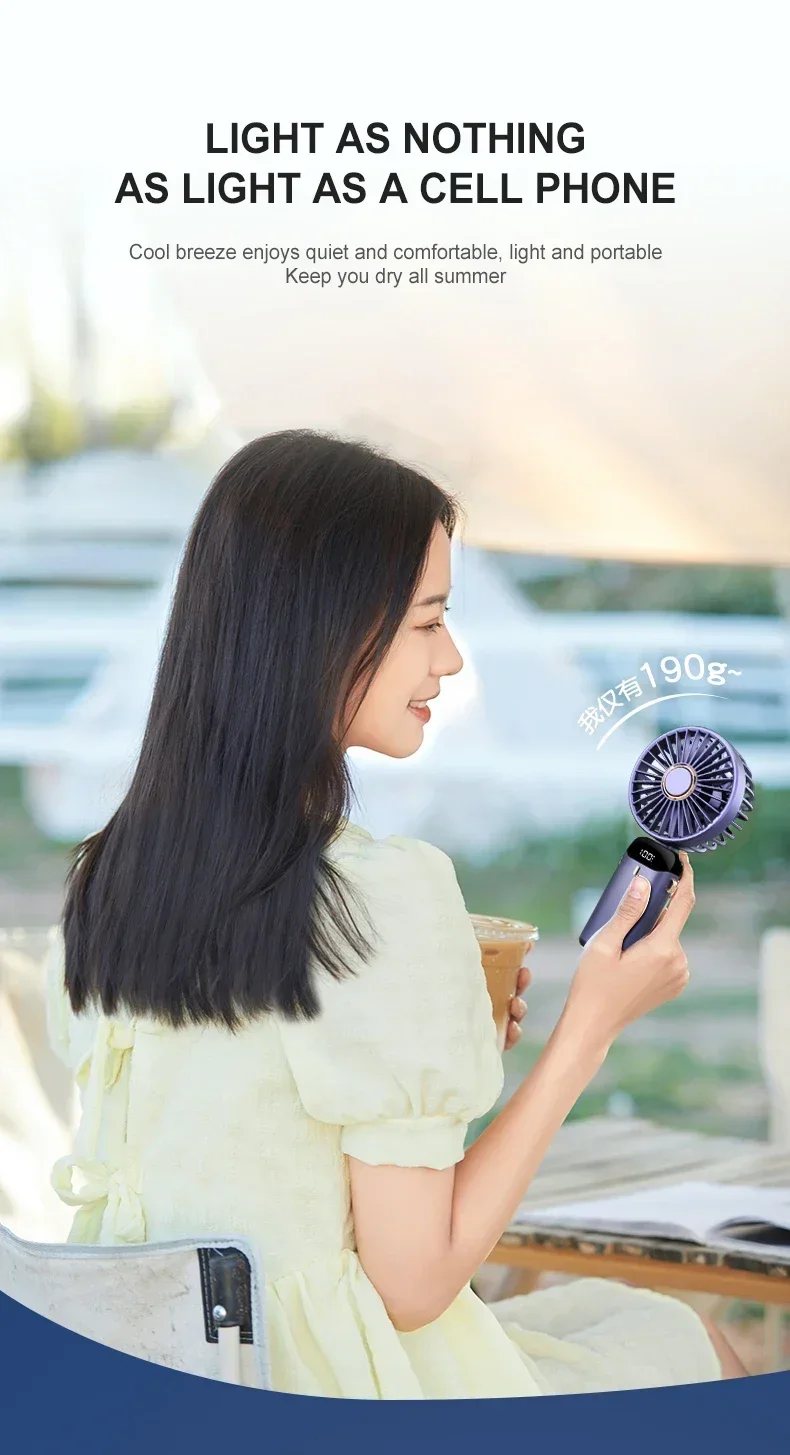 Mini ventilateur portatif pliable de 3000mAh, bureau d\'extérieur suspendu au cou, 5 vitesses, ventilateur Rechargeable par USB, support de téléphone, écran d\'affichage Mini ventilateur portatif pliable de 3000mAh, bureau d\'extérieur suspendu au cou, 5 vitesses, ventilateur Rechargeable par USB, support de téléphone, écran d\'affichage