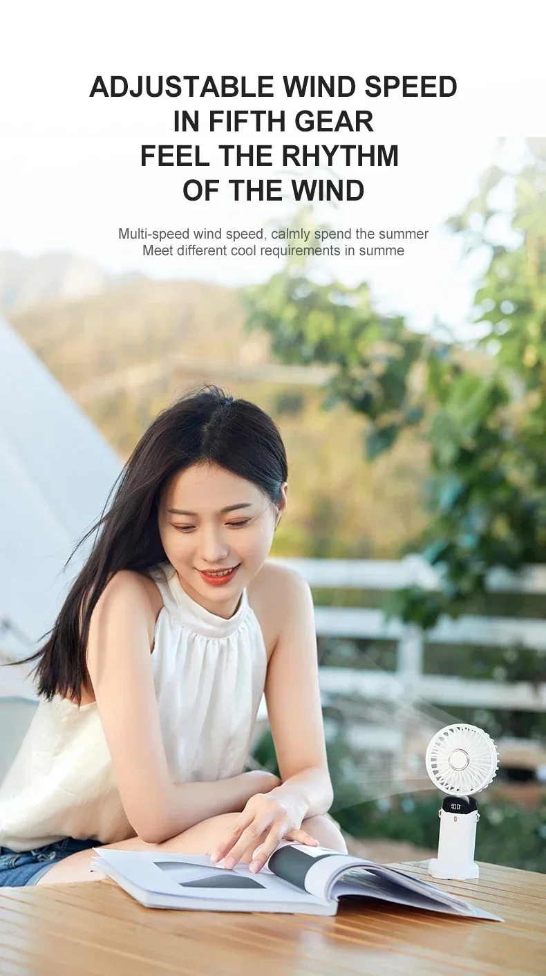 Mini ventilateur portatif pliable de 3000mAh, bureau d\'extérieur suspendu au cou, 5 vitesses, ventilateur Rechargeable par USB, support de téléphone, écran d\'affichage Mini ventilateur portatif pliable de 3000mAh, bureau d\'extérieur suspendu au cou, 5 vitesses, ventilateur Rechargeable par USB, support de téléphone, écran d\'affichage
