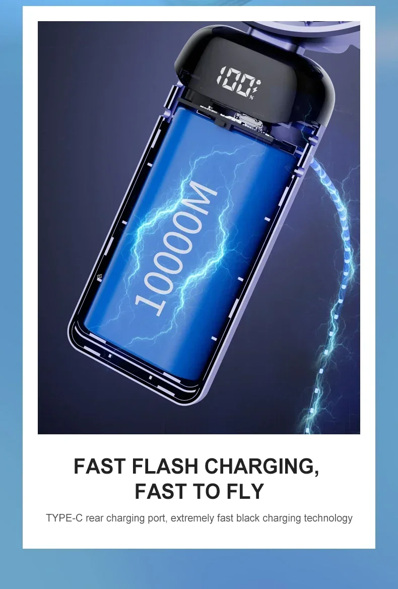 Mini ventilateur portatif pliable de 3000mAh, bureau d\'extérieur suspendu au cou, 5 vitesses, ventilateur Rechargeable par USB, support de téléphone, écran d\'affichage Mini ventilateur portatif pliable de 3000mAh, bureau d\'extérieur suspendu au cou, 5 vitesses, ventilateur Rechargeable par USB, support de téléphone, écran d\'affichage