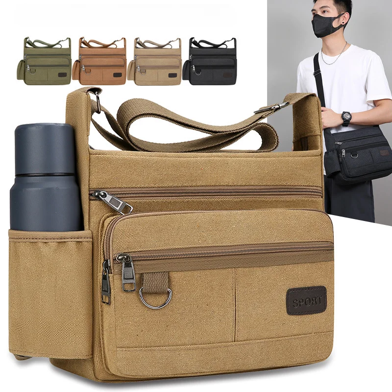 Sac Sacoche Homme Bandoulière Poches Gourde Bouteille Ordinateur Portable iPad