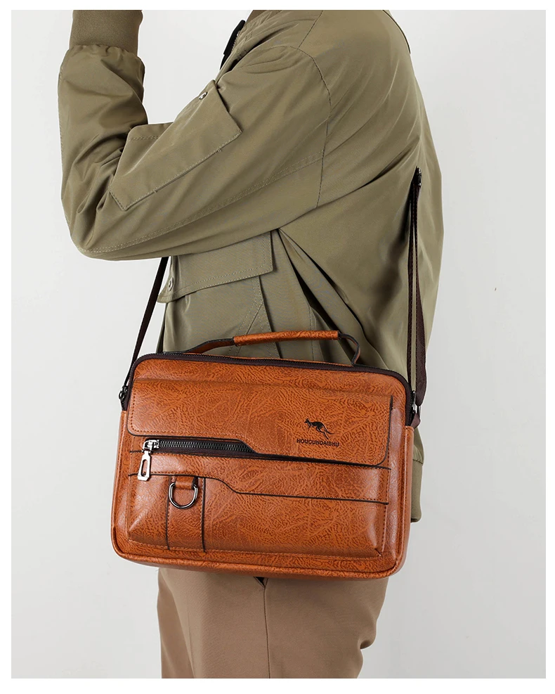 Sacs de messager de marque kangourou de luxe hommes en cuir sac à bandoulière décontracté pour hommes marron noir sac à bandoulière d\'affaires sac à main masculin Sacs de messager de marque kangourou de luxe hommes en cuir sac à bandoulière décontracté pour hommes marron noir sac à bandoulière d\'affaires sac à main masculin