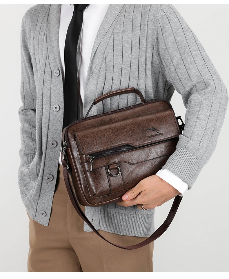 Sacs de messager de marque kangourou de luxe hommes en cuir sac à bandoulière décontracté pour hommes marron noir sac à bandoulière d\'affaires sac à main masculin Sacs de messager de marque kangourou de luxe hommes en cuir sac à bandoulière décontracté pour hommes marron noir sac à bandoulière d\'affaires sac à main masculin