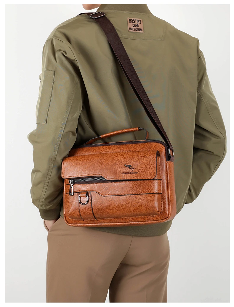 Sacs de messager de marque kangourou de luxe hommes en cuir sac à bandoulière décontracté pour hommes marron noir sac à bandoulière d\'affaires sac à main masculin Sacs de messager de marque kangourou de luxe hommes en cuir sac à bandoulière décontracté pour hommes marron noir sac à bandoulière d\'affaires sac à main masculin