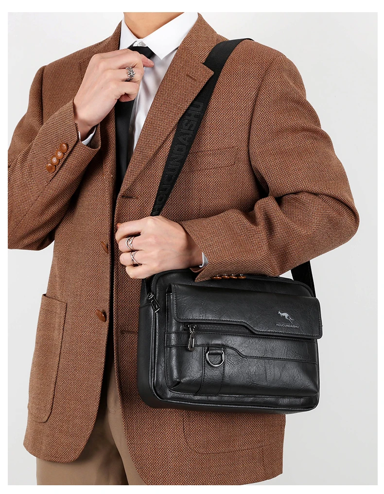 Sacs de messager de marque kangourou de luxe hommes en cuir sac à bandoulière décontracté pour hommes marron noir sac à bandoulière d\'affaires sac à main masculin Sacs de messager de marque kangourou de luxe hommes en cuir sac à bandoulière décontracté pour hommes marron noir sac à bandoulière d\'affaires sac à main masculin