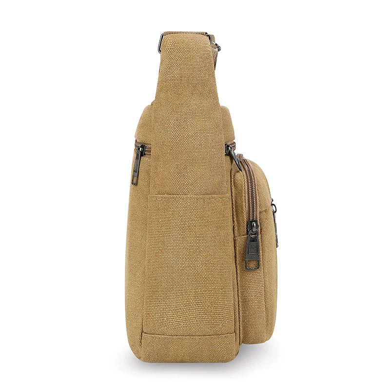 Grand Sac Sacoche Bandoulière Homme Toile Beige Poches Ordinateur Portable iPad – Image 4