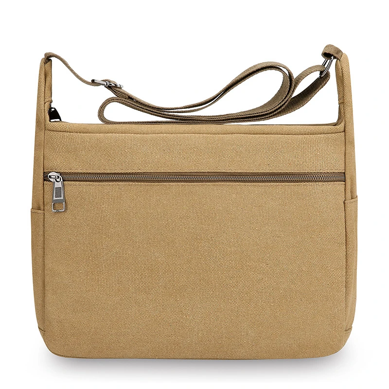 Grand Sac Sacoche Bandoulière Homme Toile Beige Poches Ordinateur Portable iPad – Image 2