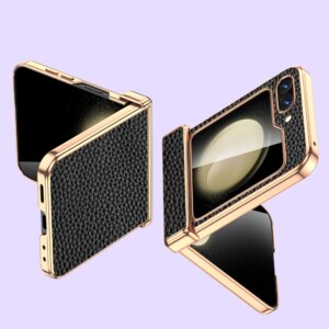 Coque Protection Cuir Doré Luxe Antichoc Verre Samsung pour Galaxy Z Flip 5 6