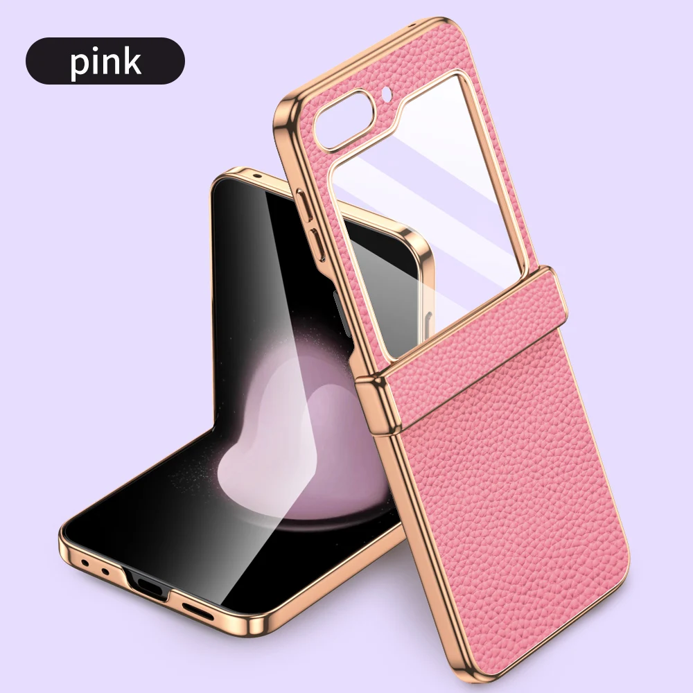 Coque Protection Cuir Doré Luxe Antichoc Verre Samsung pour Galaxy Z Flip 5 6
