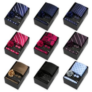 Cravate Homme Femme Mouchoir Boutons Manchettes Motif Carreaux Pois Rayé Sorties