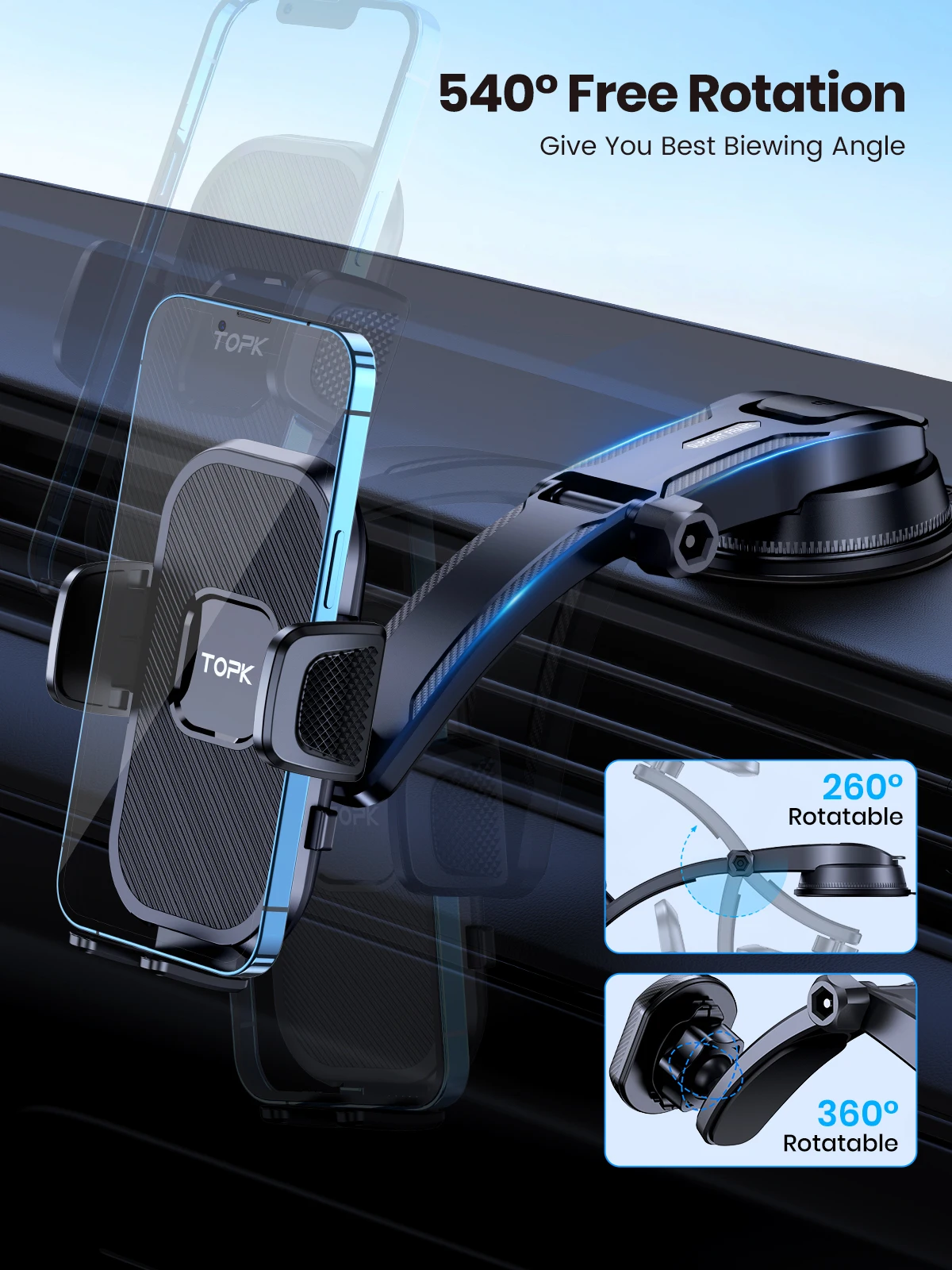 TOPK Support de téléphone de voiture Support par gravité pour iPhone Xiaomi Samsung Support Mobile de voiture pour tableau de bord pare-brise Support de téléphone pour grille d\'aération TOPK Support de téléphone de voiture Support par gravité pour iPhone Xiaomi Samsung Support Mobile de voiture pour tableau de bord pare-brise Support de téléphone pour grille d\'aération