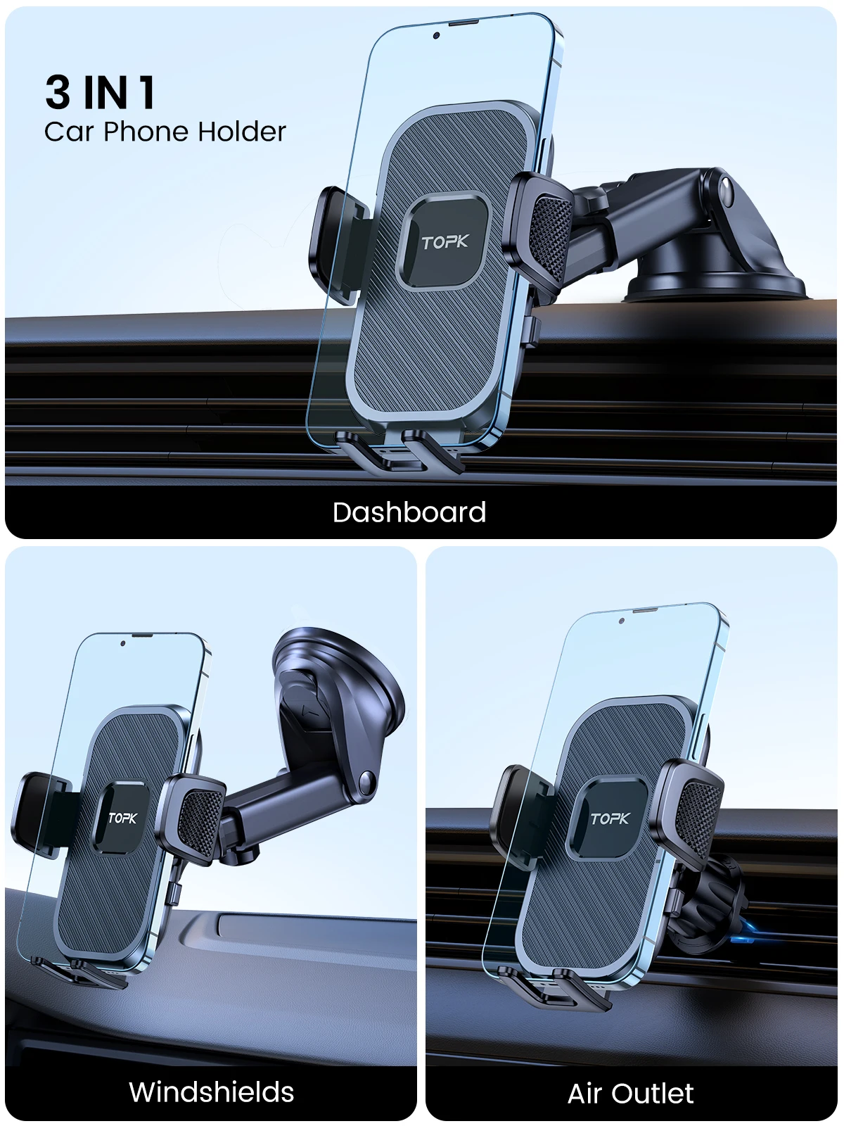 TOPK Support de téléphone de voiture Support par gravité pour iPhone Xiaomi Samsung Support Mobile de voiture pour tableau de bord pare-brise Support de téléphone pour grille d\'aération TOPK Support de téléphone de voiture Support par gravité pour iPhone Xiaomi Samsung Support Mobile de voiture pour tableau de bord pare-brise Support de téléphone pour grille d\'aération